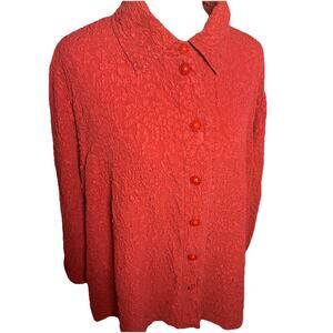 VTG URU Red 100% Silk Floral Jacquard Art-to-Wear Tunic Button Up Top Lagenlook